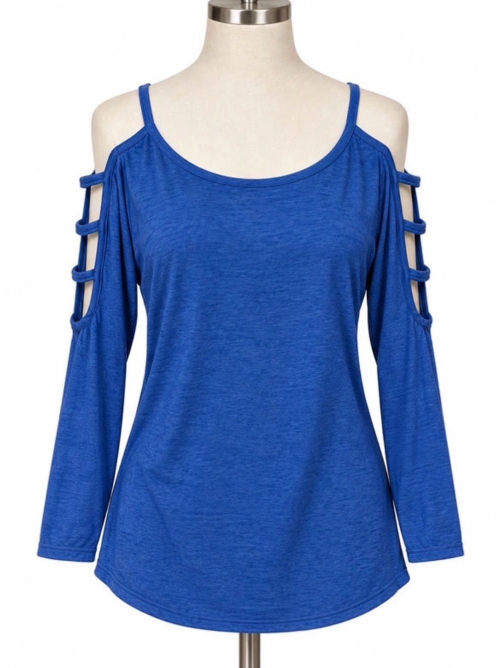 Cold-Shoulder Ladder Sleeve Long Sleeve Top - Royal Blue